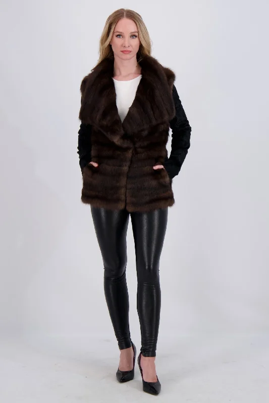 Trendy Attire For Her HORIZONTAL SABLE JACKET WITH LAMB SLEEVES