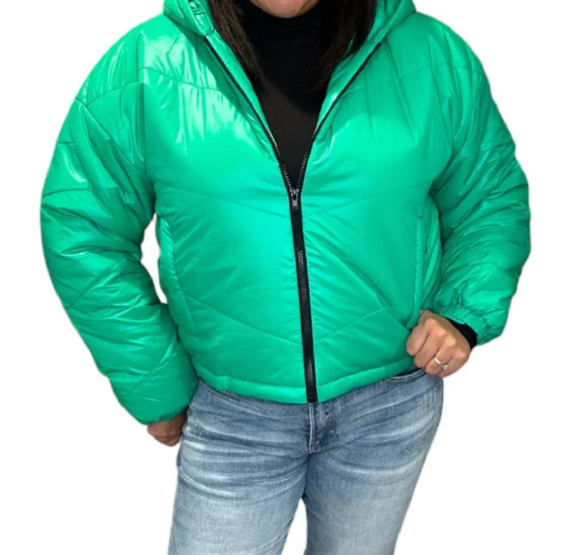 Wardrobe Essentials Marsily Puffer Cropped Jacket In Electric Green