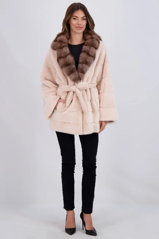 Versatile Style Wardrobe MINK JACKET WITH SABLE COLLAR, BELT