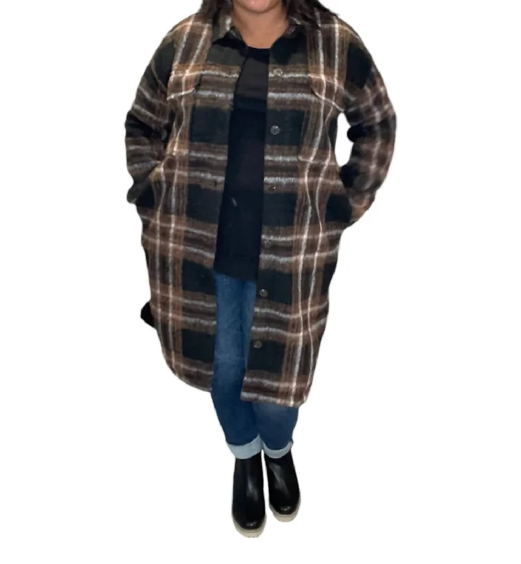 Exclusive Discount Plaid Button Up Jacket In Black/brown