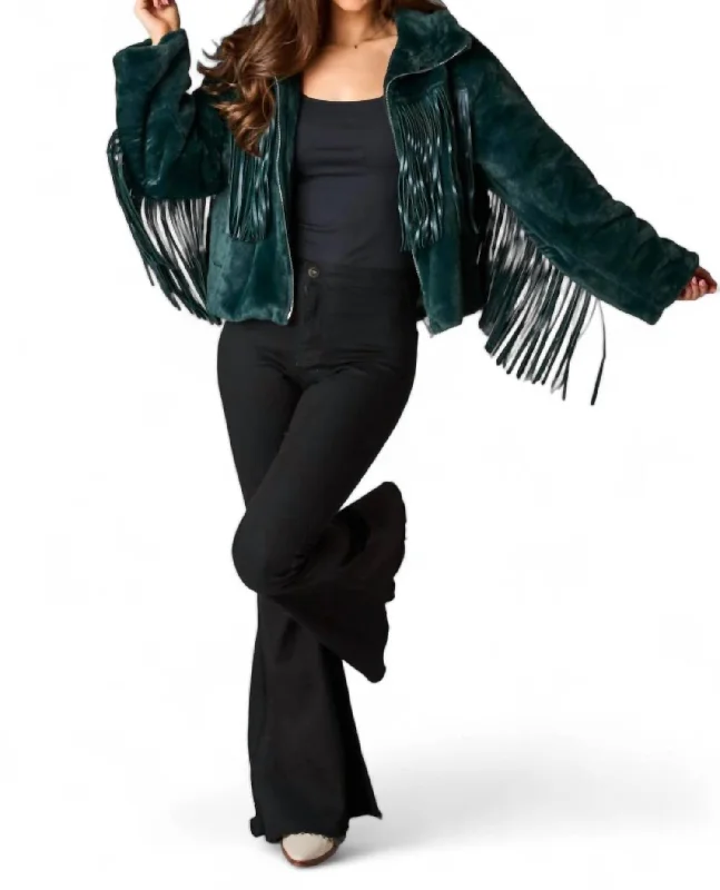 Quality Wear Skylar Fringe Faux Fur Jacket In Jade