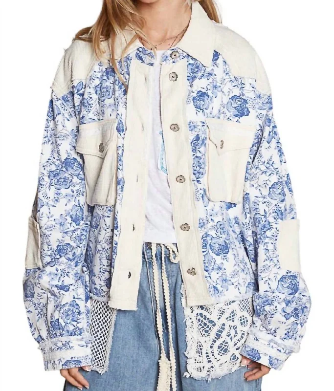 Hot Trends The Wildflower Jacket In Ivory/blue