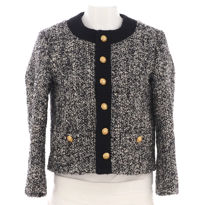 Essentials On Sale Women's Button Up Collarless Evening Jacket Tweed